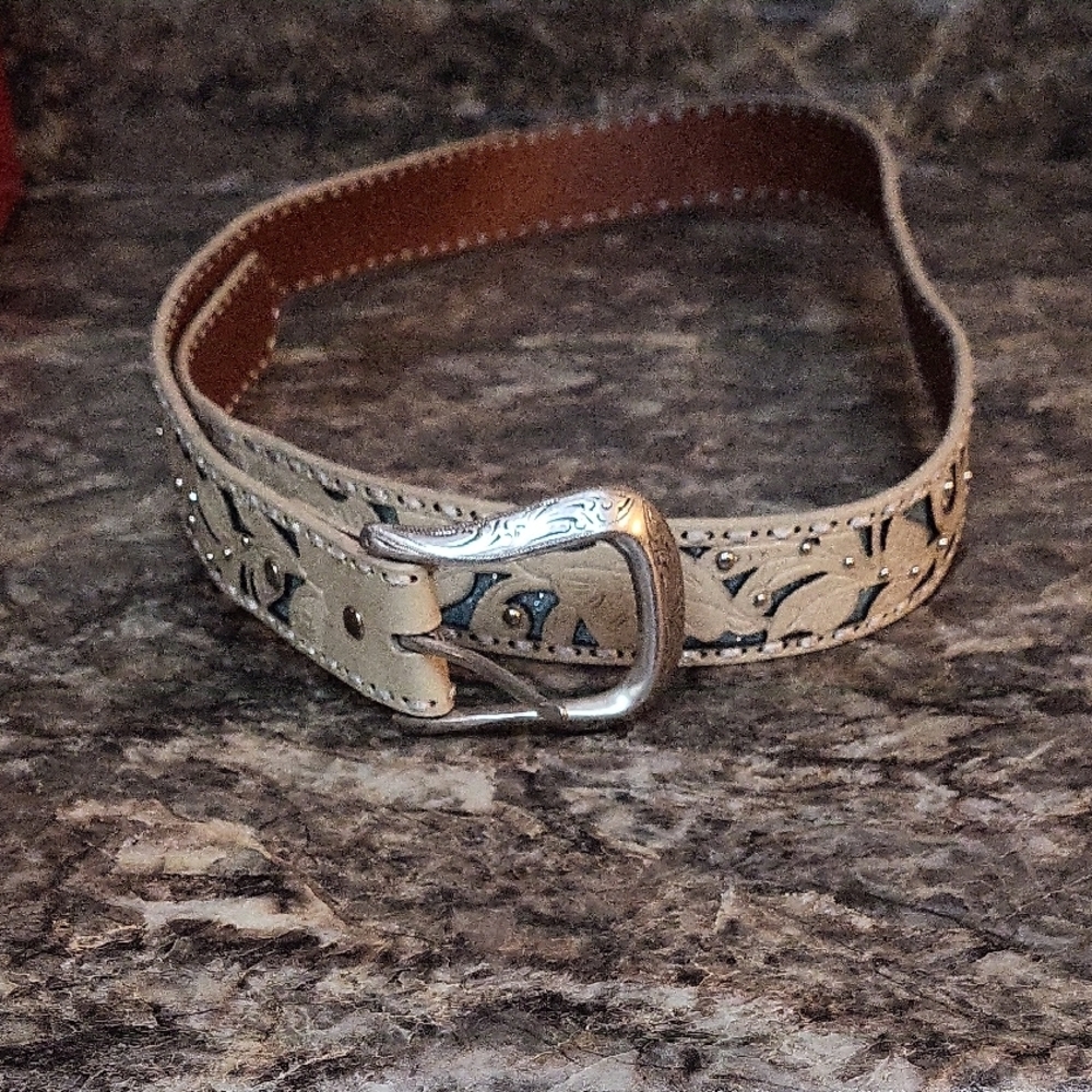 Shyanne Tan Leather Belt with Silver Accents
